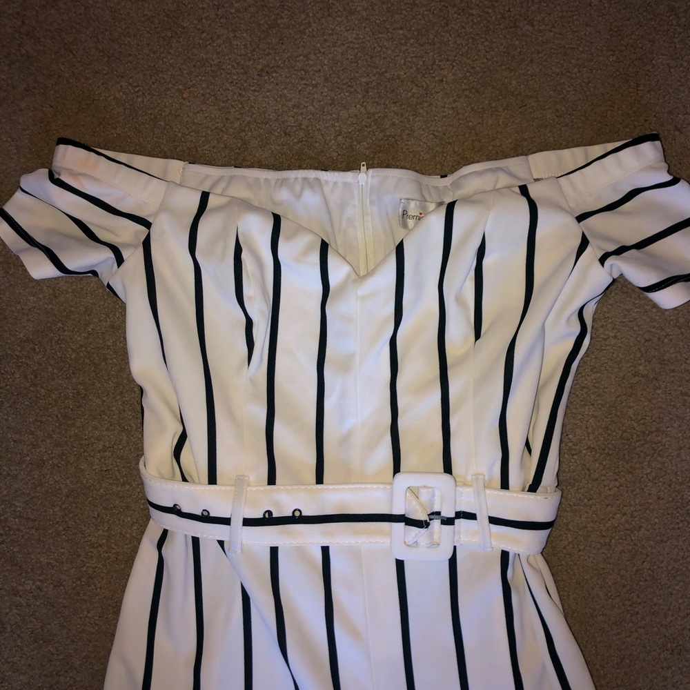 White & Black Striped Romper!